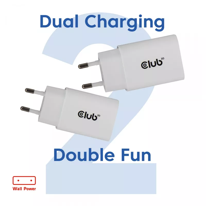 Cargador USB‑C pack de 2 CLUB3D CAC-3020, 30 W en total, blanco