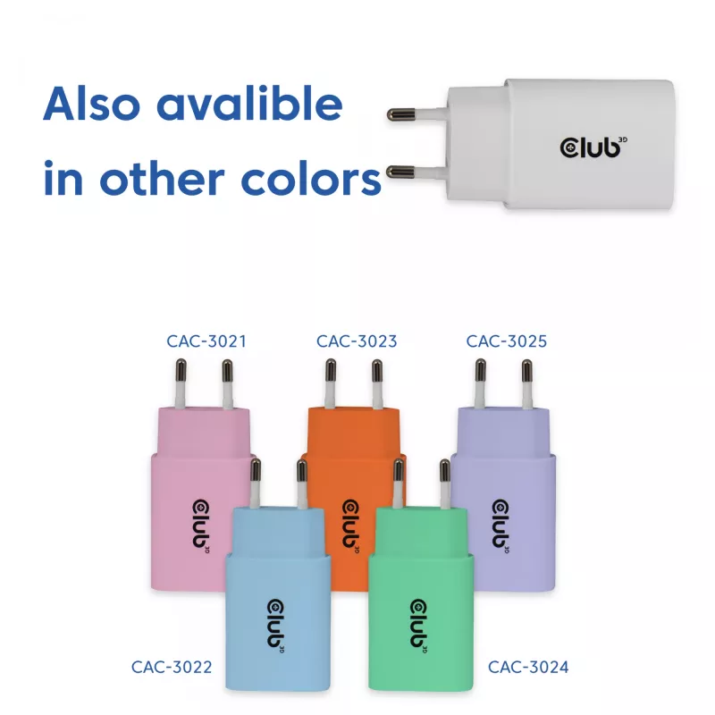 Cargador USB‑C pack de 2 CLUB3D CAC-3020, 30 W en total, blanco