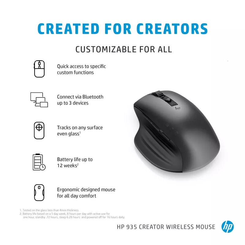 HP 930 Creator Ratón inalámbrico, Diestro, Bluetooth, 3000 DPI, Plata