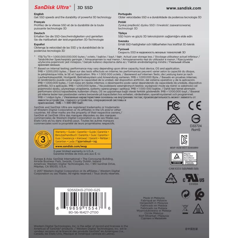 WESTERN DIGITAL SSD - SanDisk Ultra 3D - 2TB - SATA 6Gb/s - 2,5