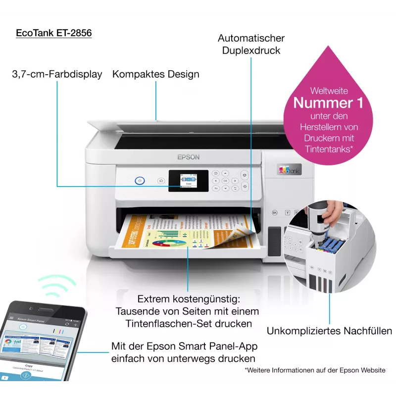 Epson EcoTank ET-2856 Impresora de inyección de tinta A4 5760 x 1440 DPI 33 ppm Wi-Fi