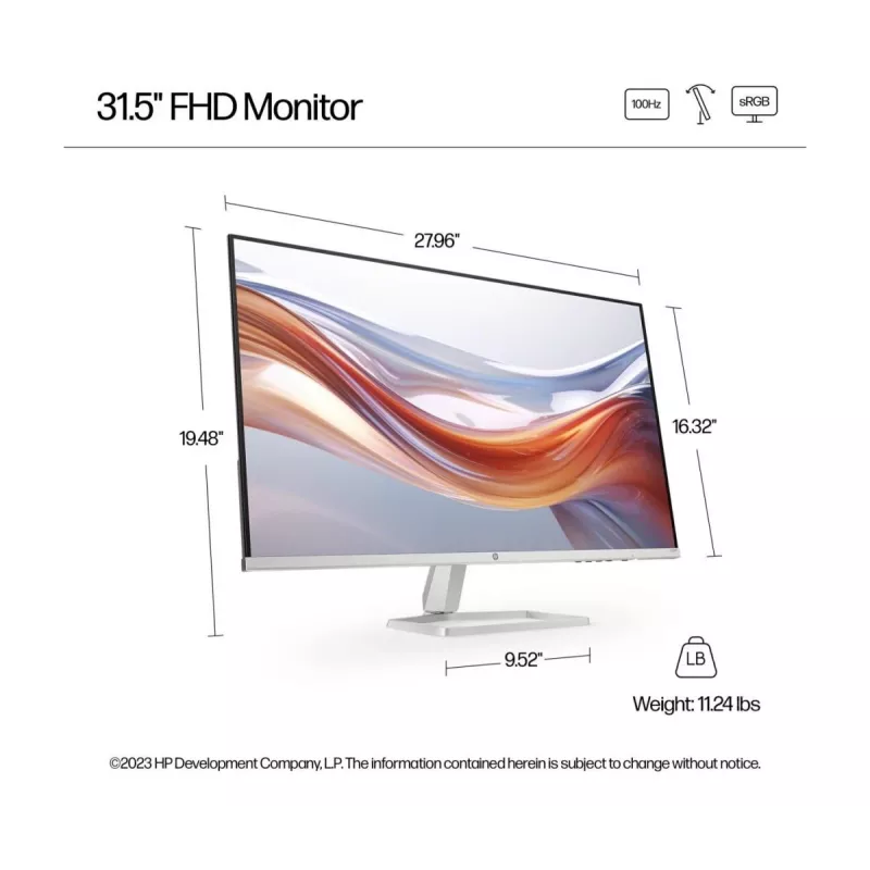Monitor HP Series 5 FHD 532sf de 31.5 inch, panel VA 1920×1080, 100 Hz, 300 cd/m², contraste 3000:1, HDMI×2 + VGA, inclinable, plateado