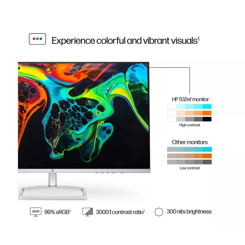 Monitor HP Series 5 FHD 532sf de 31.5 inch, panel VA 1920×1080, 100 Hz, 300 cd/m², contraste 3000:1, HDMI×2 + VGA, inclinable, plateado