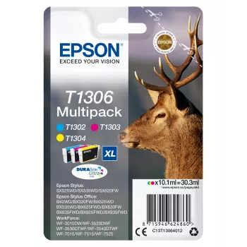 Epson Stag Multipack 3 colores T1306 DURABrite Ultra Tinta, Alto (XL) rendimiento, Cian, Magenta, Amarillo, Tinta pigmentada, 10,1 ml, 1 ud., Multipack