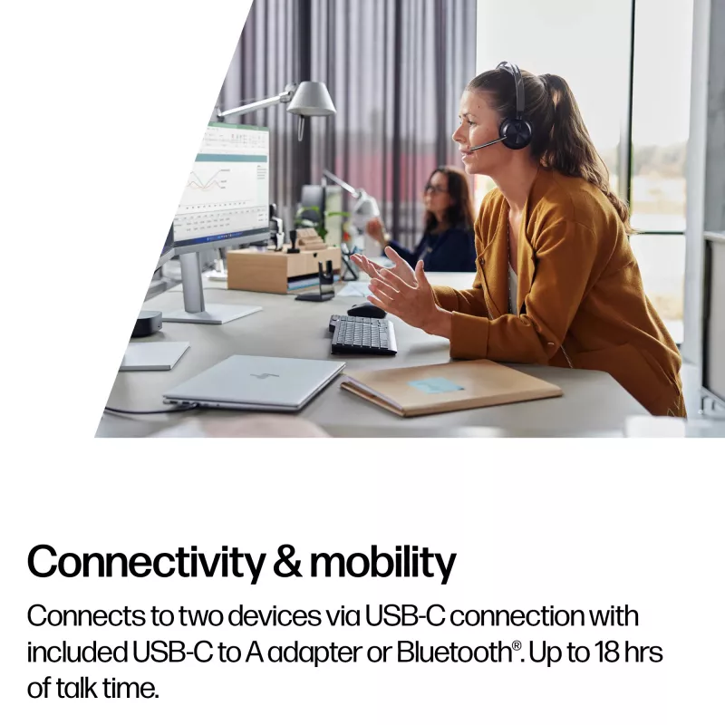 HP Poly Voyager Focus 2 USB-C-C Auriculares +Adaptador USB-C/A +Base de carga