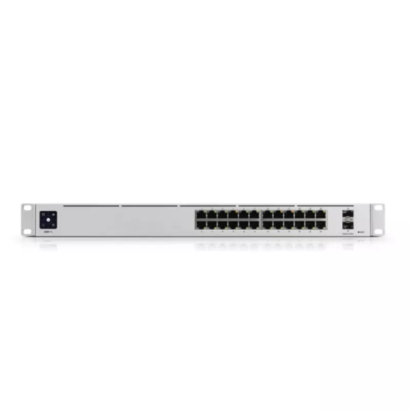 Switch gestionado UBIQUITI USW-PRO-24-EU — 24× Gigabit RJ-45, 2× SFP+, L2/L3, montaje en rack, plateado