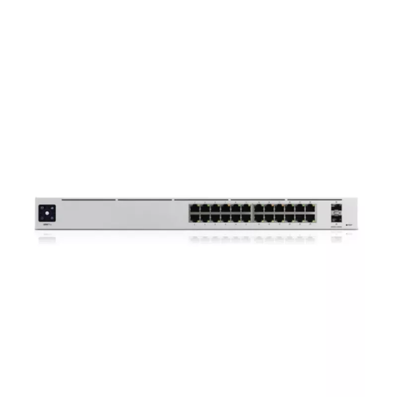 Switch gestionado UBIQUITI USW-PRO-24-EU — 24× Gigabit RJ-45, 2× SFP+, L2/L3, montaje en rack, plateado
