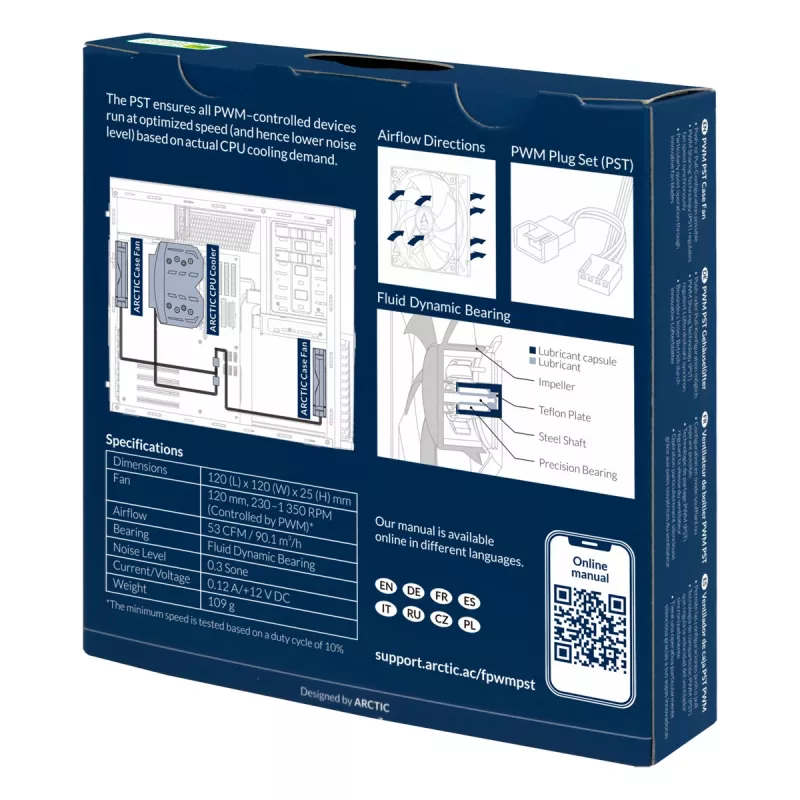 ARCTIC F12 PWM PST Ventilador de caja de 120 mm, ventilador, 12 cm, 230 U/min, 1350 U/min, 0,3 Sone, 90,1 m³/h