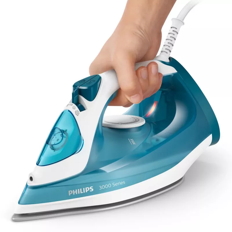 Plancha de vapor Philips DST3011/20 — 2100 W, suela cerámica, depósito 0,3 L, cable 1,9 m, azul