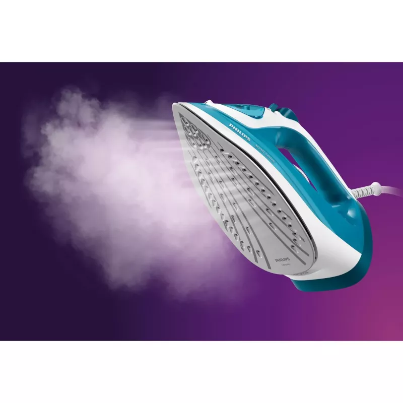 Plancha de vapor Philips DST3011/20 — 2100 W, suela cerámica, depósito 0,3 L, cable 1,9 m, azul