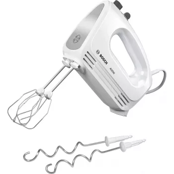 Batidora de mano Bosch MFQ24200 — 400 W, 4 velocidades, turbo, acero cepillado/blanco