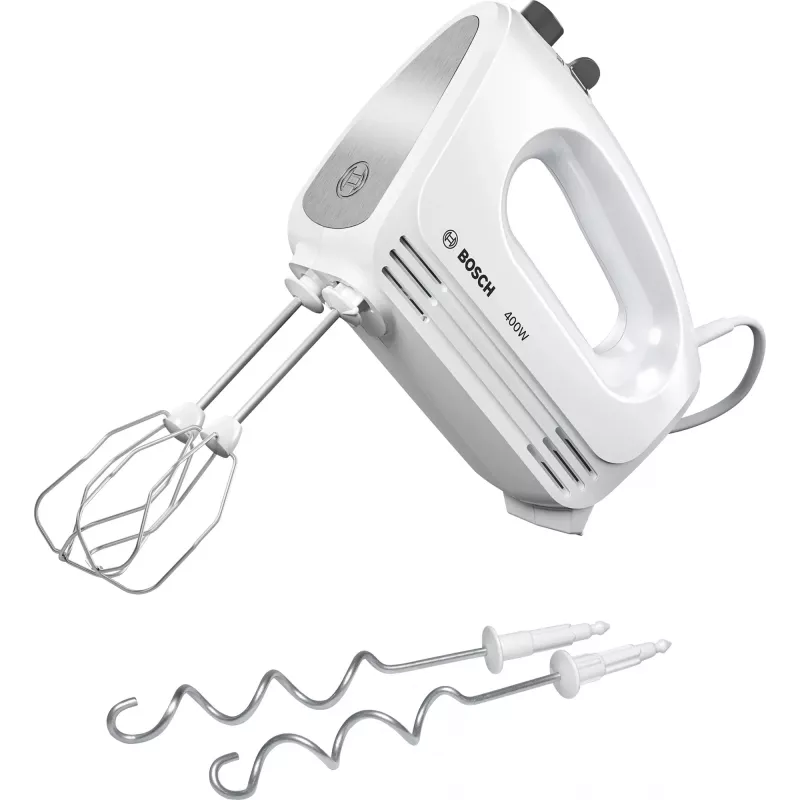 Batidora de mano Bosch MFQ24200 — 400 W, 4 velocidades, turbo, acero cepillado/blanco