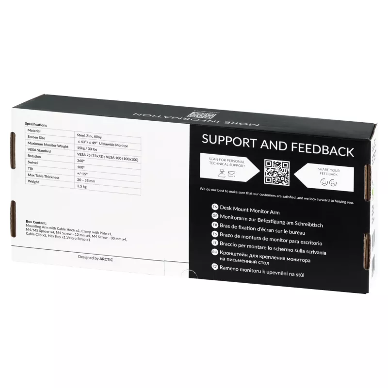 ARCTIC X1 - brazo para monitor de escritorio, fijación por pinza, 10 kg, 101,6 cm (40 pulgadas), 109,2 cm (43 pulgadas), 100 x 100 mm, negro