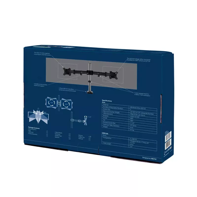 ARCTIC Z2 (Gen 3) - brazo doble para monitor con concentrador USB