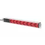 DIGITUS PDU de aluminio 1U, montable en rack, conector 10A, 250VAC 50/60Hz, 8 tomas CEE 7/7 rojas con fusible, conector IEC C14