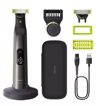 Philips OneBlade Pro 360 QP6652/61 para rostro y cuerpo, pantalla integrada, lavable, batería, cromo