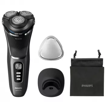 Afeitadora eléctrica Philips 3000 Series S3343/13 — sistema rotatorio de 3 cabezales, húmedo y seco, 60 min de batería, cuchillas PowerCut