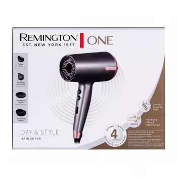 Secador de pelo Remington D6077 2000 W, función iónica, aire frío, difusor, 3 niveles de temperatura, gris/bronce