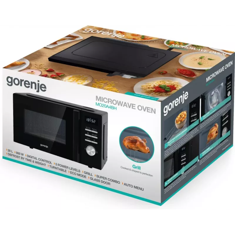 Microondas combinado Gorenje MO20A4BH — 20 L, 800 W, negro, 5 niveles de potencia