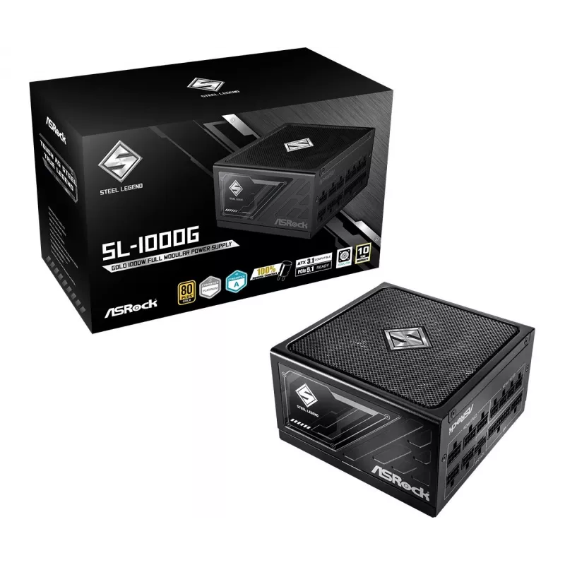 Fuente de alimentación ASROCK SL-1000G Steel Legend 1000 W 20+4-Pin ATX 80 PLUS Gold Negro