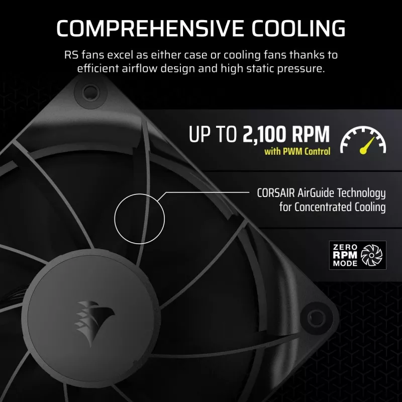 Corsair RS120 CO-9050188-WW ventilador de caja PWM, 120 mm, negro