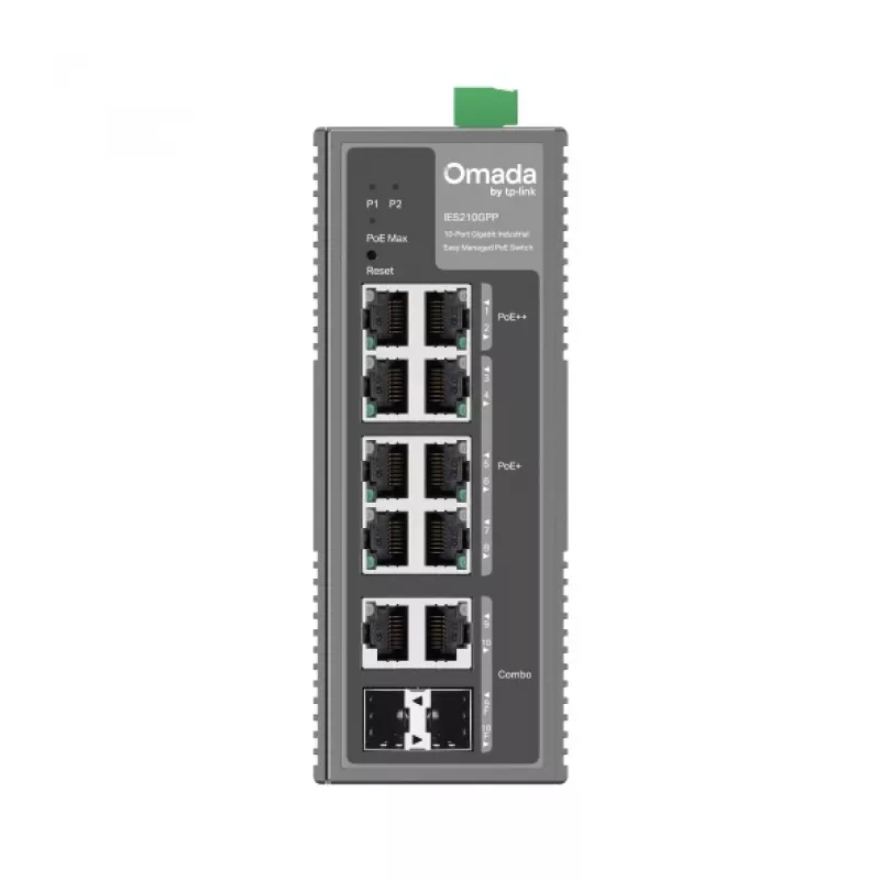 Switch industrial TP-Link Omada 10 puertos Gigabit Easy Managed con 6 puertos PoE+ y 2 puertos PoE++