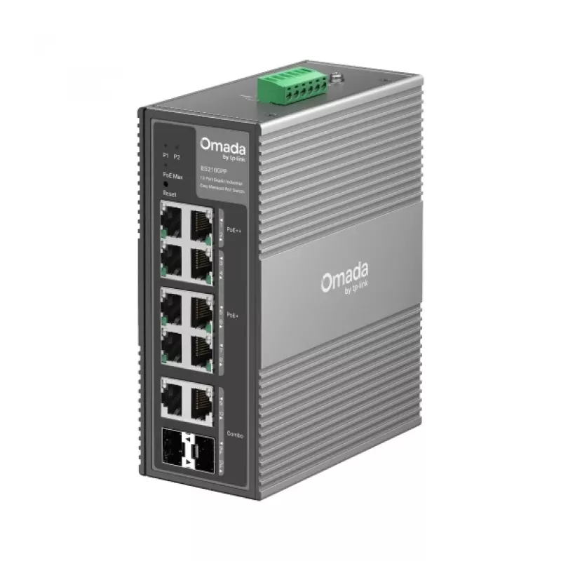 Switch industrial TP-Link Omada 10 puertos Gigabit Easy Managed con 6 puertos PoE+ y 2 puertos PoE++