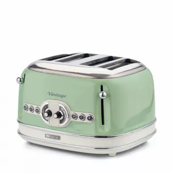 Tostadora vintage Ariete 156 4 rebanadas, 1600 vatios, 6 niveles de tostado, acero inoxidable lacado en verde pastel, sin cestas para sándwich. Verde