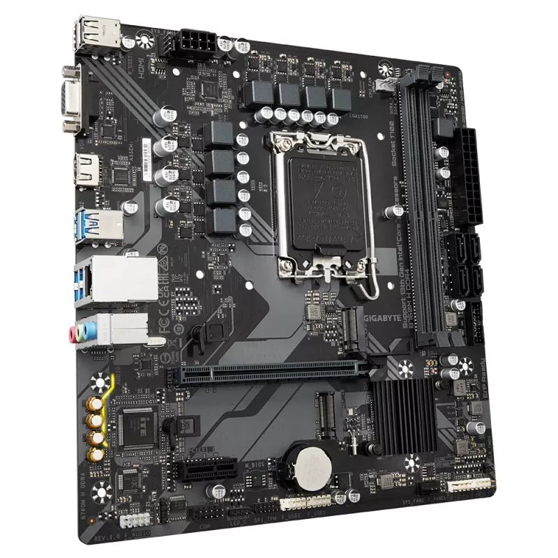 Placa base GIGABYTE B760M H DDR4 - Compatible con procesadores Intel Core de 14.ª generación, VRM digital 6+1+1 fases, hasta 3200MHz DDR4 (OC), 2xPCIe 4.0 M.2, GbE LAN, USB 3.2 Gen1