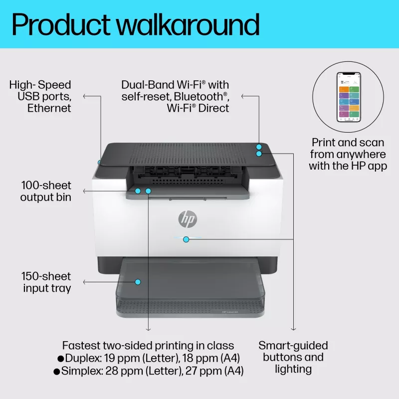 Impresora HP LaserJet M207dw, láser, 600 x 600 DPI, A4, 27 páginas/min, dúplex, gris, blanco