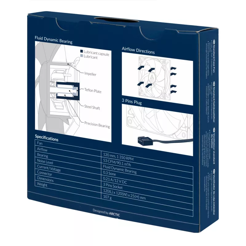 ARCTIC F12 - Ventilador de caja estándar de 120 mm, ventilador, 12 cm, 0 RPM, 1350 RPM, 0,3 Sone, 90,1 m³/h
