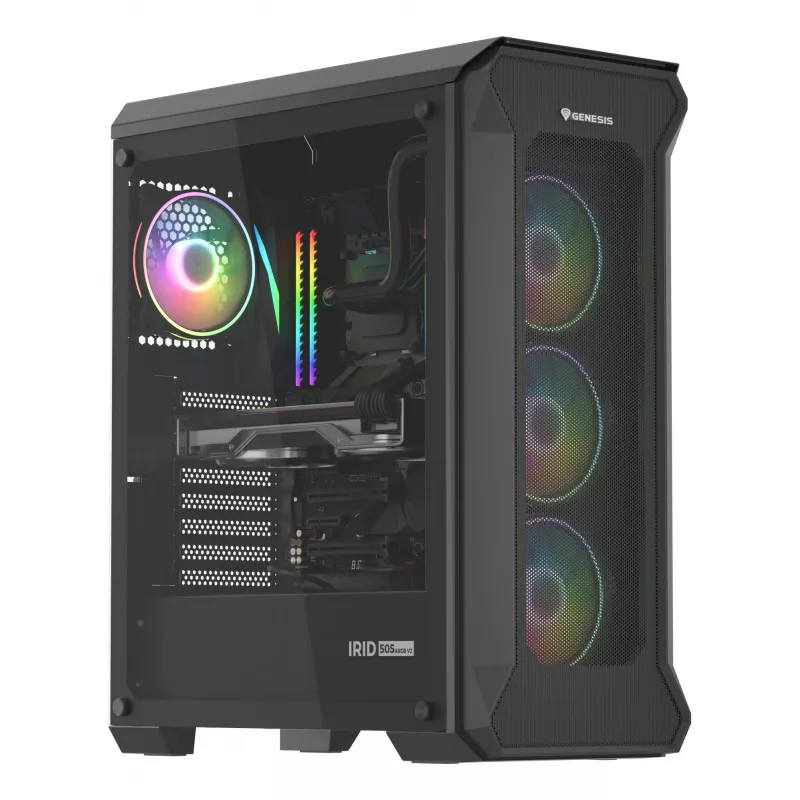 GENESIS Irid 505 ARGB Torre Midi negra, transparente