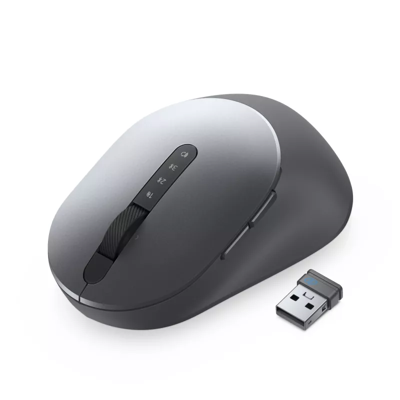 DELL Ratón Pro Plus - MS5320W, diestro, óptico, RF inalámbrico + Bluetooth, 1600 DPI, gris, titanio