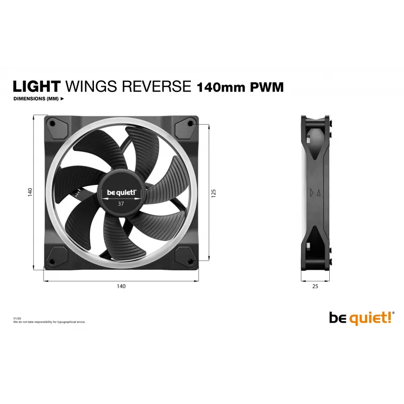 be quiet! Light Wings 140 mm PWM Reverse Ventilador para caja negro 14 cm 1 ud.