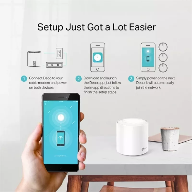 TP-Link AX1800 Whole Home Mesh Wi-Fi 6 System, blanco, interior, router mesh, alimentación, FCC