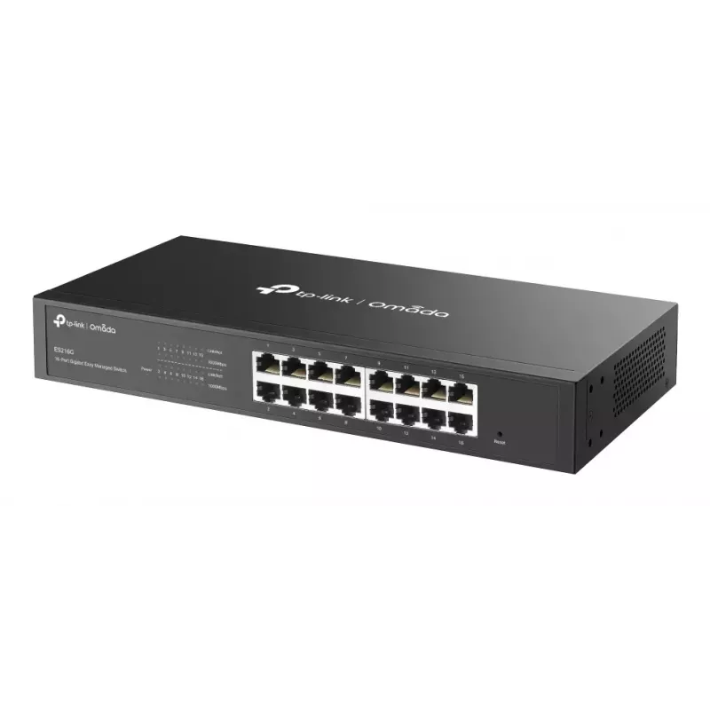 Switch Ethernet Gigabit L2 gestionado TP-Link Omada ES216G — 16 x RJ-45 10/100/1000, 32 Gbit/s, 8000 MAC, negro, montaje en rack