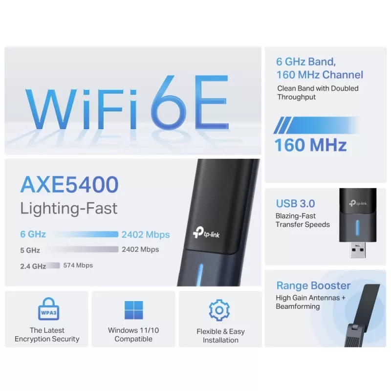 TP-Link Archer AXE5400 Wi-Fi 6E adaptador USB inalámbrico de alta ganancia