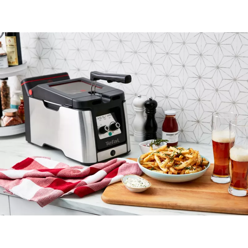 Tefal Clear Duo FR600D10 freidora, 3,5 l, 2000 W, acero inoxidable/negro