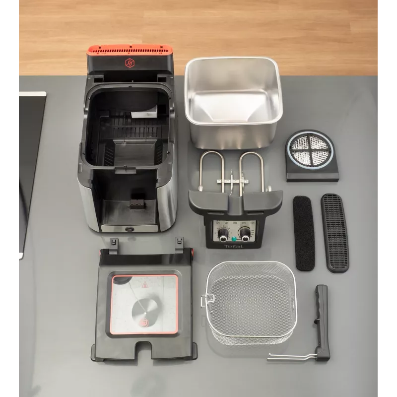 Tefal Clear Duo FR600D10 freidora, 3,5 l, 2000 W, acero inoxidable/negro