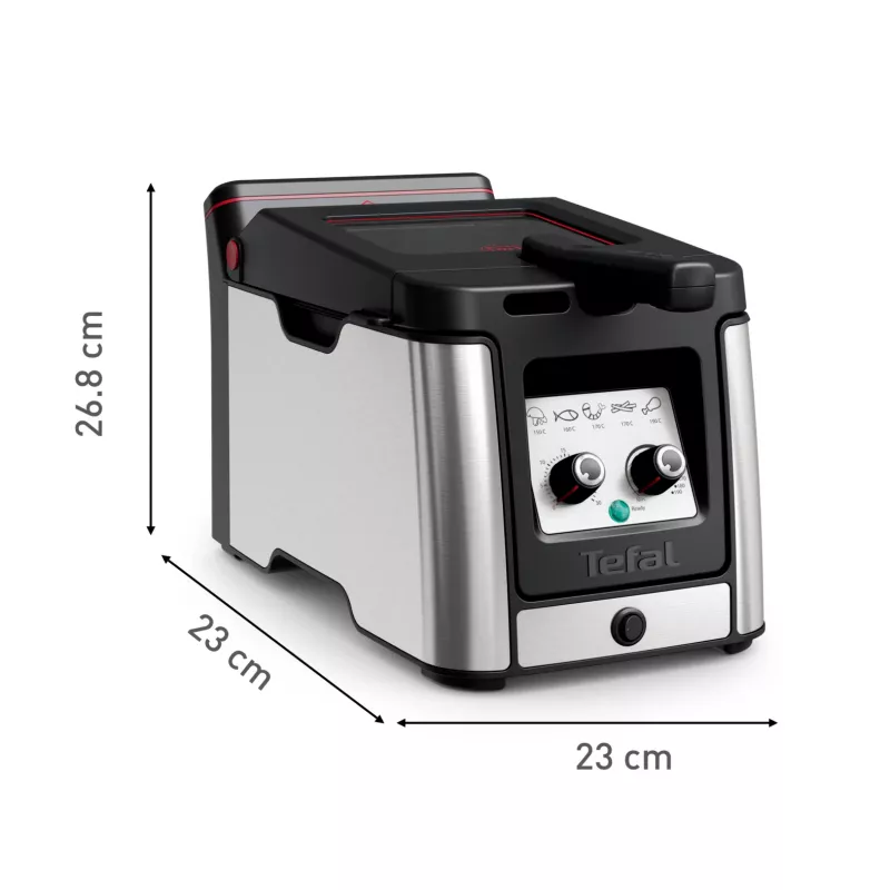 Tefal Clear Duo FR600D10 freidora, 3,5 l, 2000 W, acero inoxidable/negro