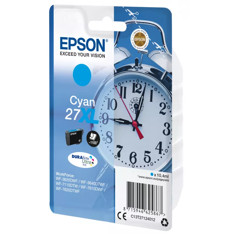 Epson despertador pack individual cian 27XL DURABrite Ultra tinta, rendimiento alto (XL), cian, 10,4 ml, 1 unidad, 1100 páginas