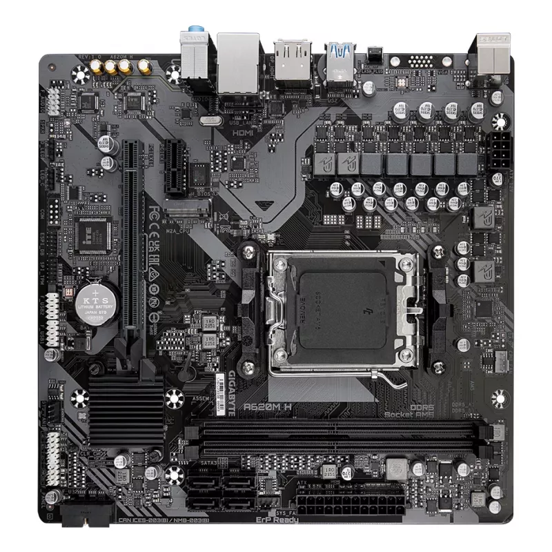 GIGABYTE A620M H placa base - Compatible con CPUs AMD Ryzen 8000, VRM digital 5+2+2 fases, hasta 7200MHz DDR5 (OC), 1xPCIe 4.0 M.2, GbE LAN, USB 3.2 Gen 1