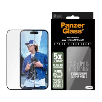 PanzerGlass ® Protector de pantalla cerámico iPhone 16 | 15 | Ultra-Wide Fit con EasyAligner