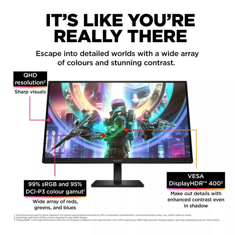 OMEN by HP 27 inch QHD 240Hz monitor gaming - OMEN 27qs, 68,6 cm (27 inch), 2560 x 1440 píxeles, Quad HD, LCD, 1 ms, negro