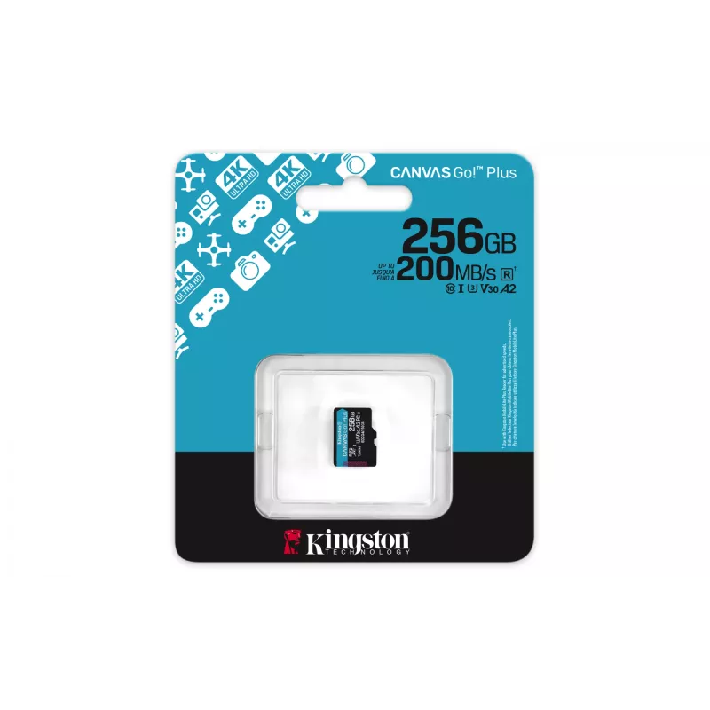 Kingston Technology 256 GB microSDXC Canvas Go Plus Gen4 200R A2 U3 pack individual sin adaptador