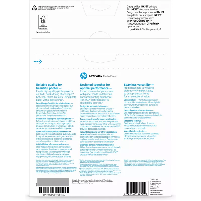 HP Everyday Photo Paper, brillante, 200 g/m², A4 (210 x 297 mm), 25 hojas