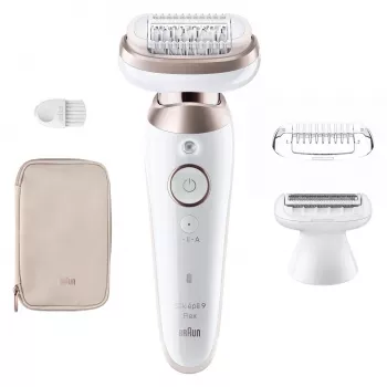 Depiladora BRAUN Silk-épil 9 9-030 — 40 pinzas MicroGrip, inalámbrica, húmedo y seco, masaje, blanco/plata