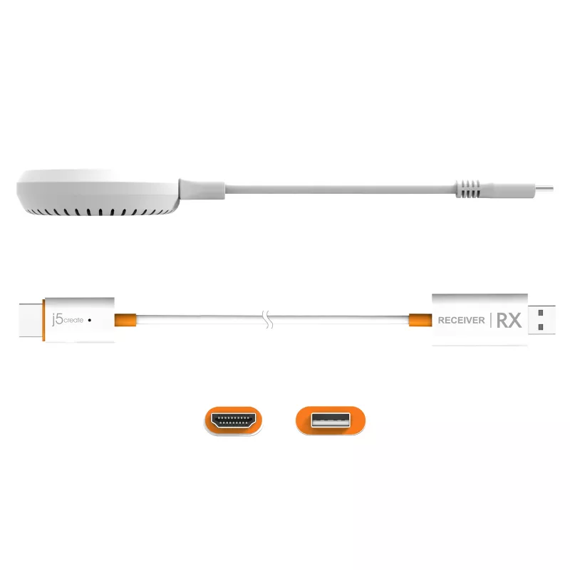 j5create JVAW62 ScreenCast USB-C® Wireless Display HDMI™ extensor, blanco y naranja