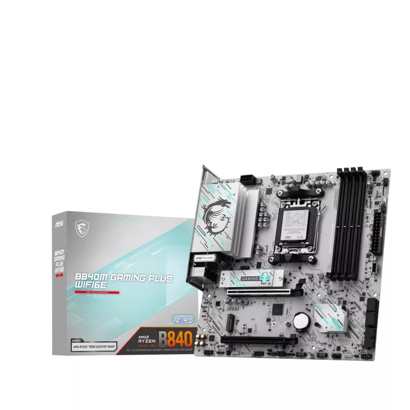 Placa base MSI B840M GAMING PLUS WIFI6E microATX, Socket AM5, DDR5 hasta 256 GB, Wi‑Fi 6E, 2,5GbE, M.2 x2, HDMI 2.1
