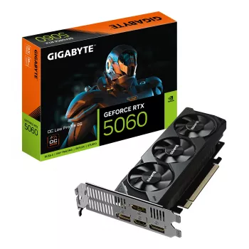 GIGABYTE GeForce RTX 5060 OC Low Profile 8G Tarjeta gráfica - 8GB GDDR7, 128bit, PCI-E 5.0, 2512 MHz frecuencia de núcleo, 3 x DisplayPort, 1 x HDMI, GV-N5060OC-8GL
